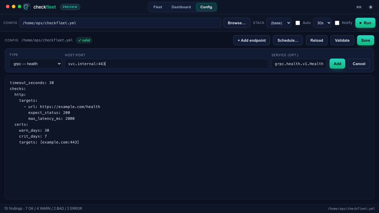 checkfleet desktop — add endpoint form