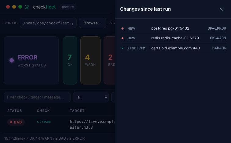 checkfleet desktop — changes drawer