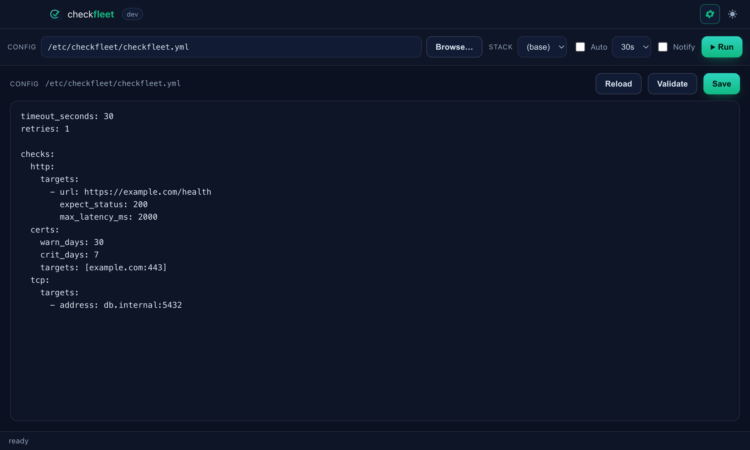 checkfleet desktop — config editor