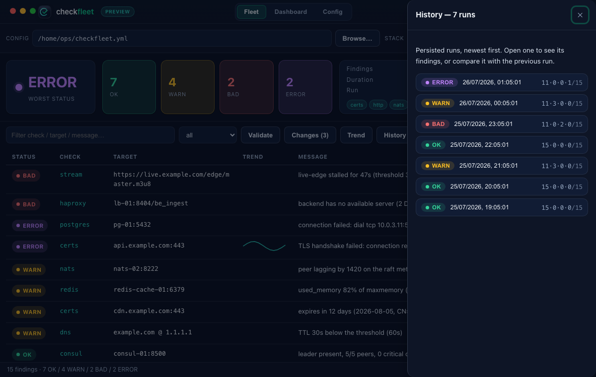 checkfleet desktop — history browser