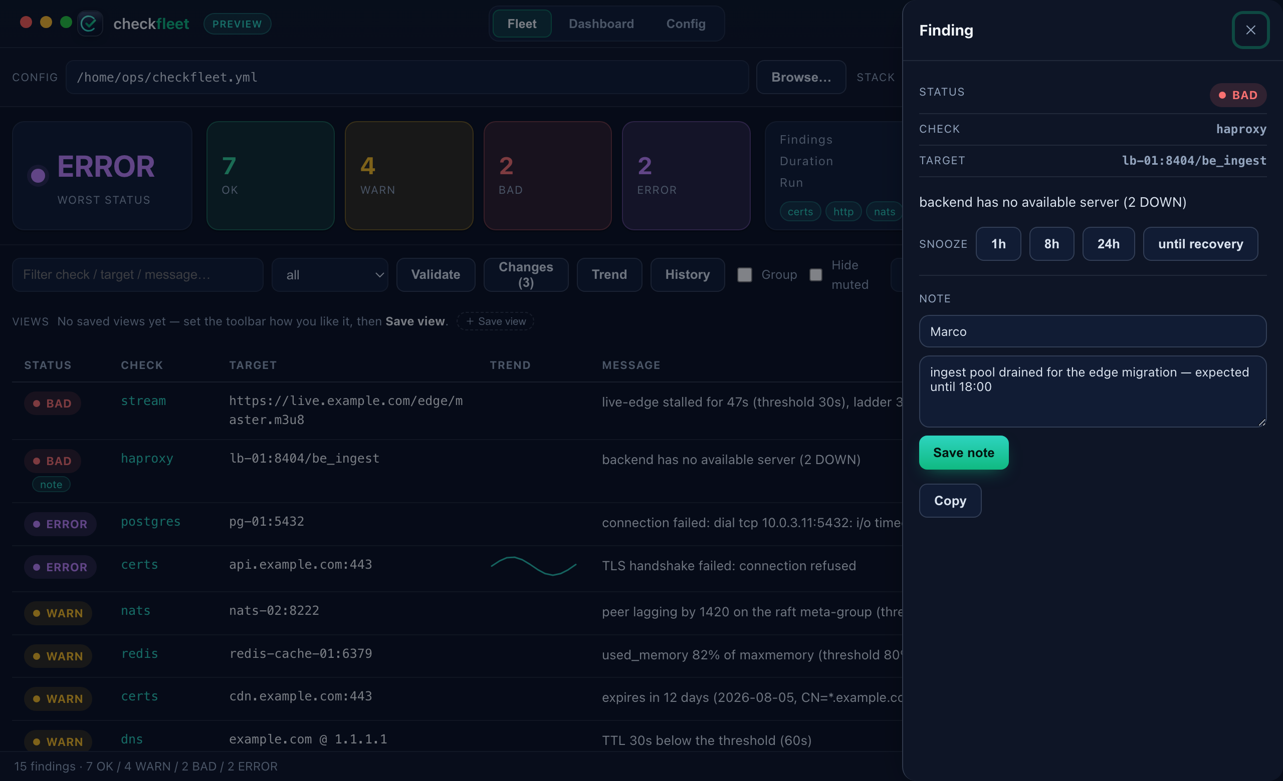 checkfleet desktop — an operator note on a finding