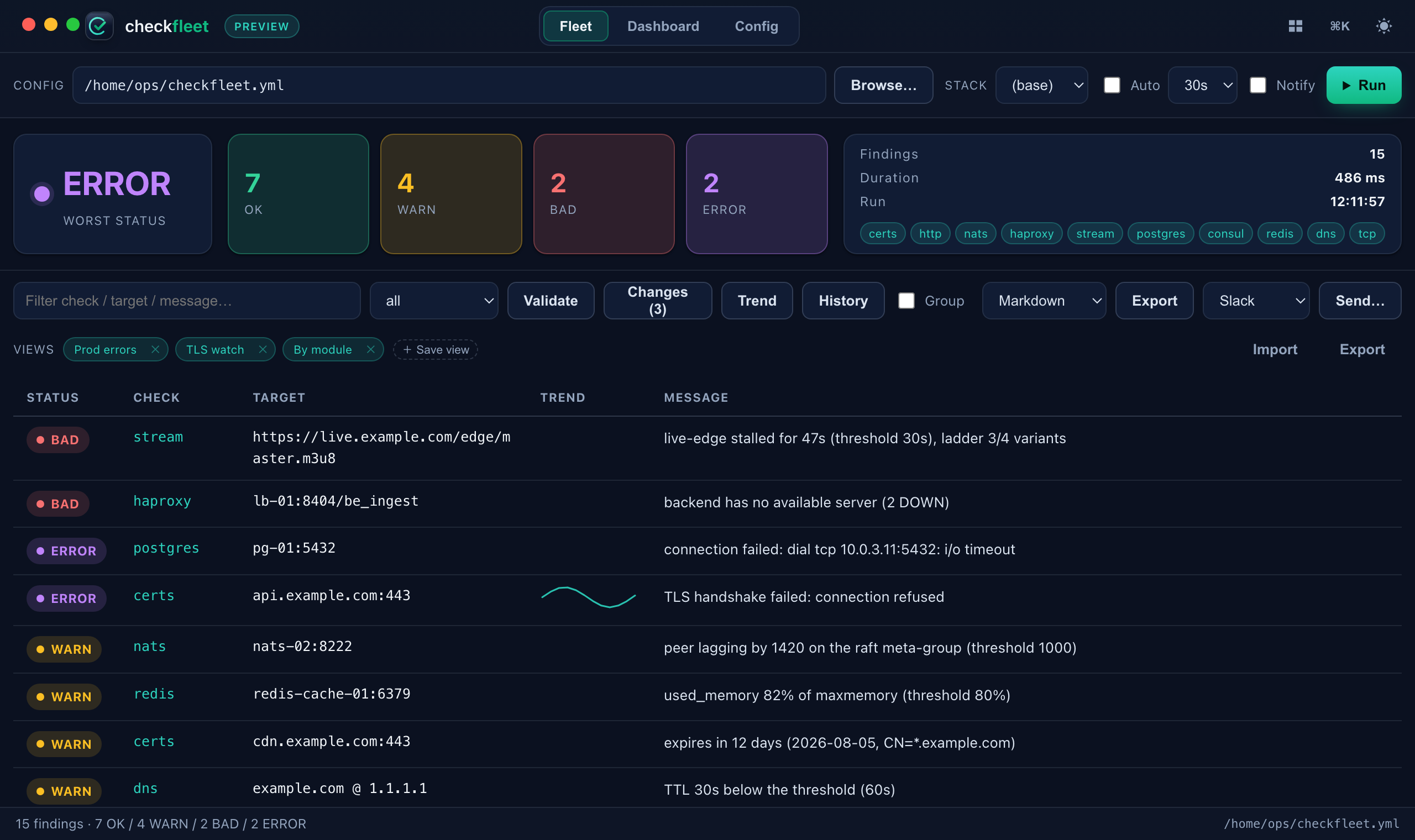 checkfleet desktop — saved views