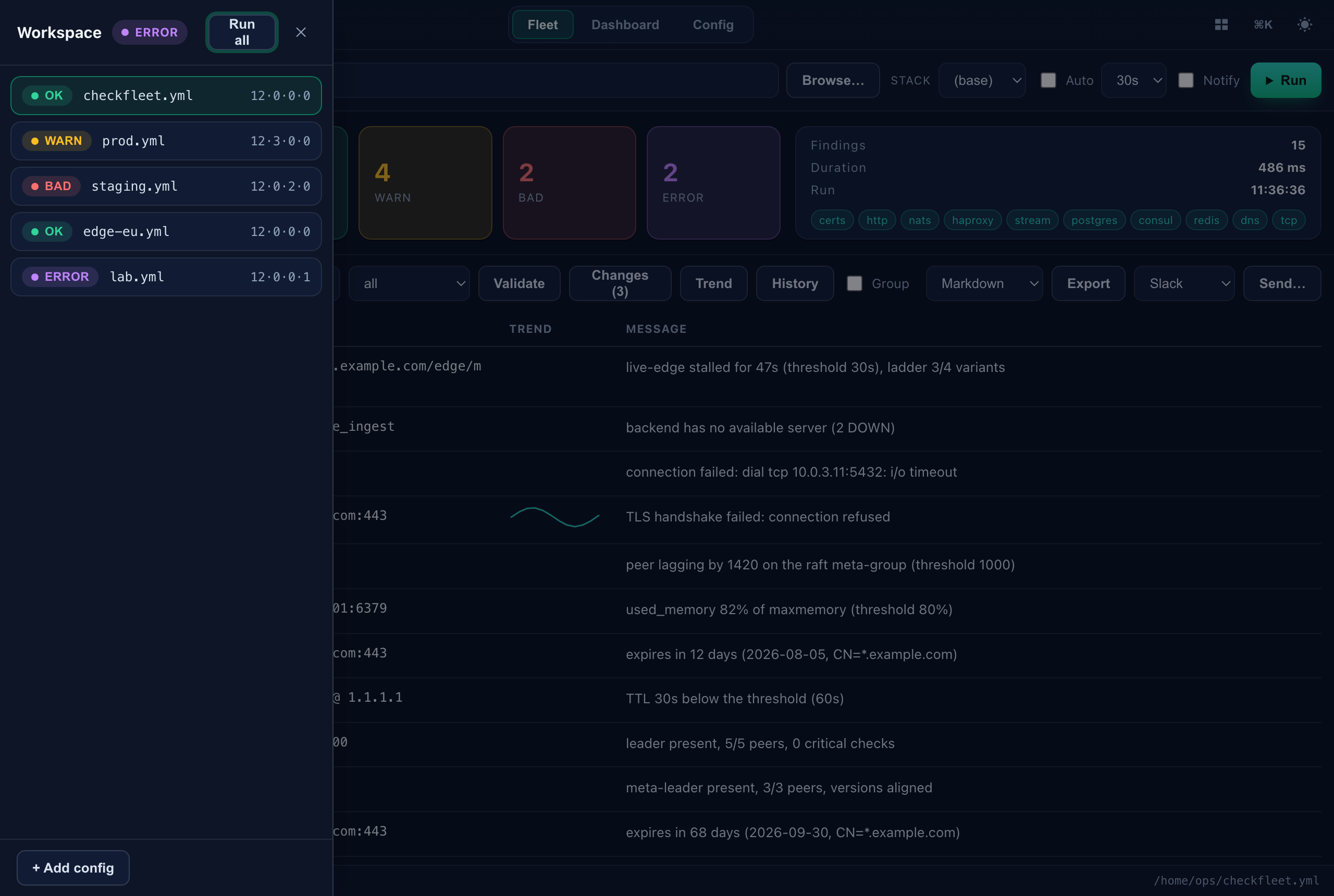checkfleet desktop — workspace panel